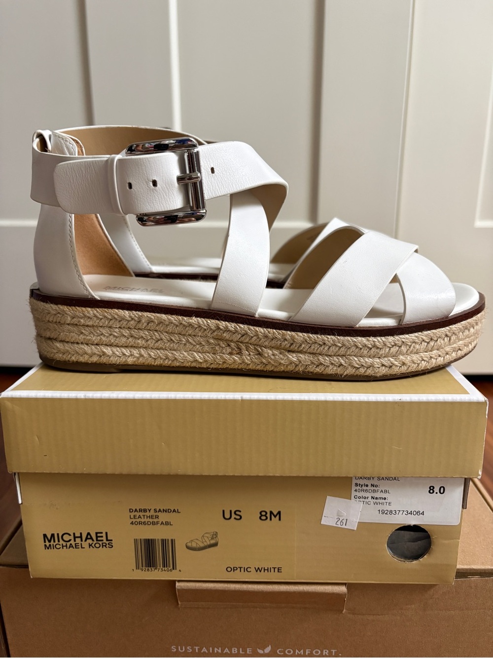 Michael Kors White Leather Espadrille Platform Sandal